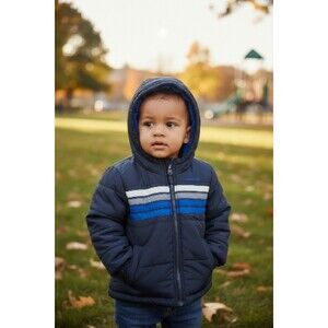 London Fog Boy's Toddler Blue Puffer Coat With Hood  Size 2T